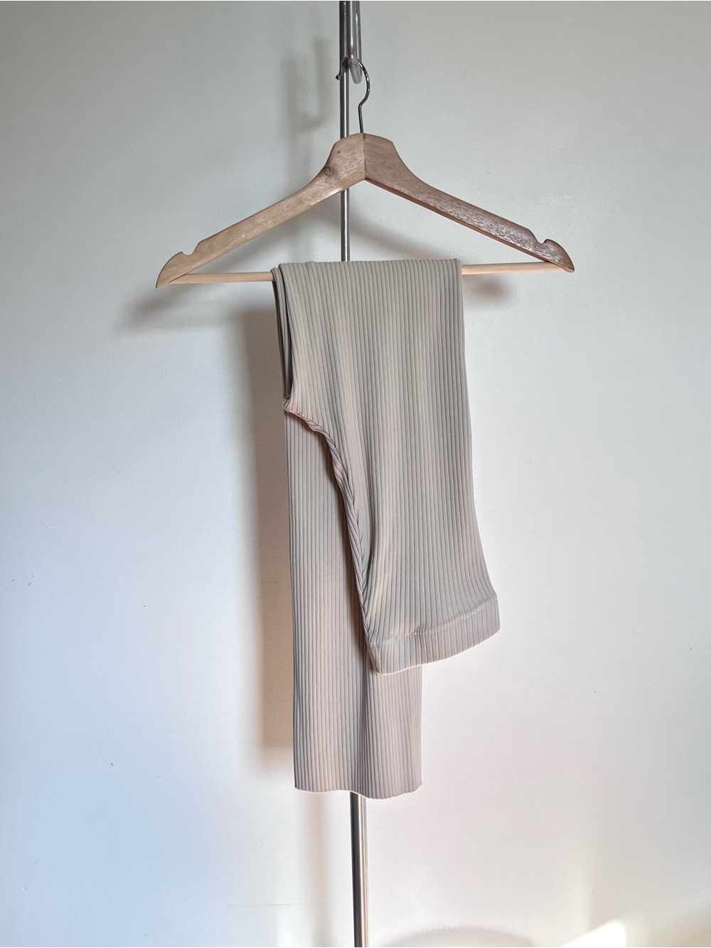 Cotton Citizen Ribbed Wide-Leg Pants in Light Beige